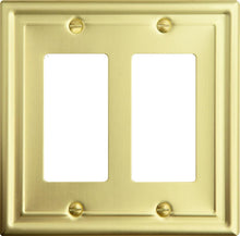 Load image into Gallery viewer, Satin Brass Wallplate Style, Double Rocker, Generous Size, 4.9in(12.44cm) x 4.8in(12.19cm) x 0.2in(0.50cm) Deep_2-190RRSB
