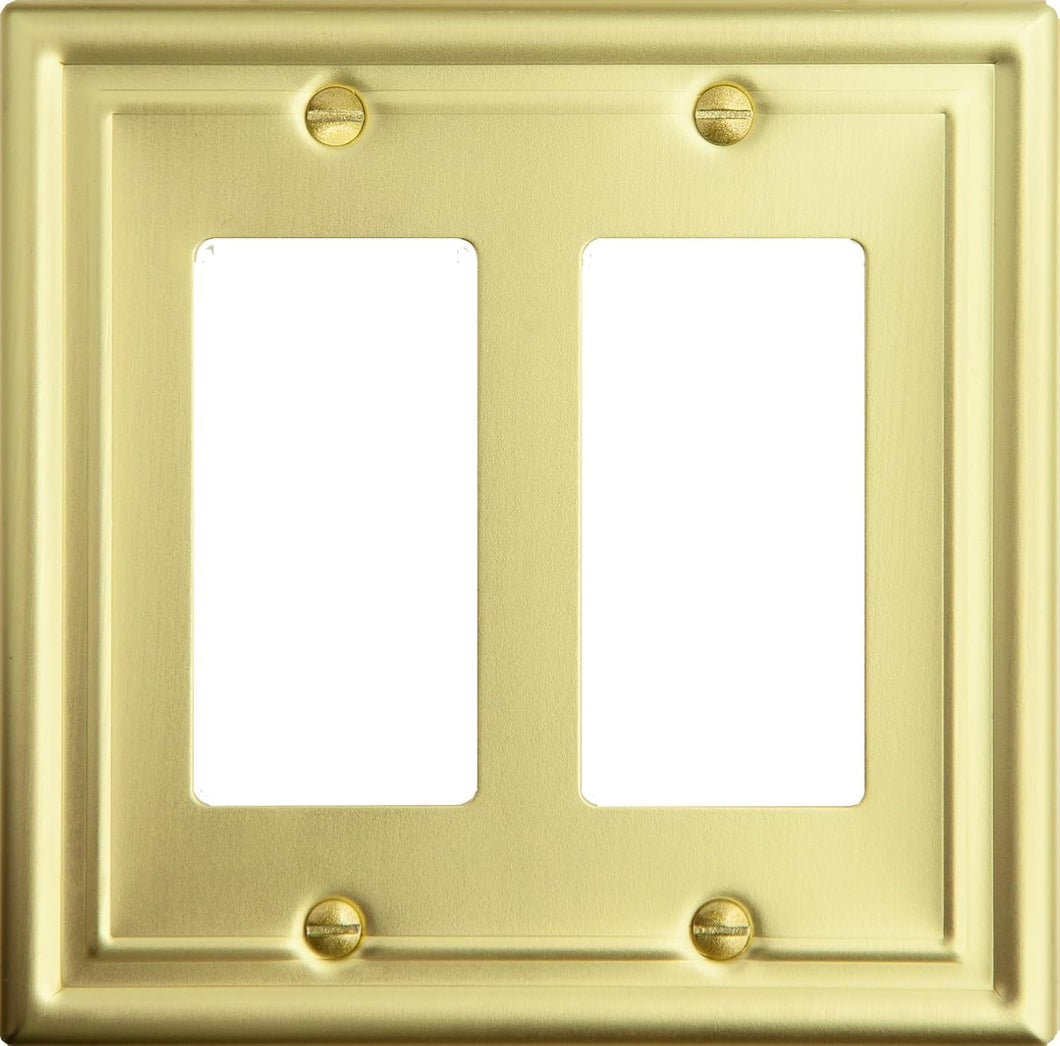 Satin Brass Wallplate Style, Double Rocker, Generous Size, 4.9in(12.44cm) x 4.8in(12.19cm) x 0.2in(0.50cm) Deep_2-190RRSB