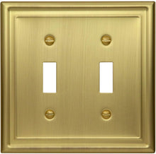 Load image into Gallery viewer, Satin Brass Wallplate Style, Double Toggle, Generous Size, 4.9in (12.44cm) x 4.8in (12.19cm) x 0.2in(0.50cm) Deep_2-190TTSB
