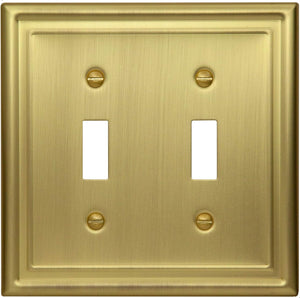 Satin Brass Wallplate Style, Double Toggle, Generous Size, 4.9in (12.44cm) x 4.8in (12.19cm) x 0.2in(0.50cm) Deep_2-190TTSB