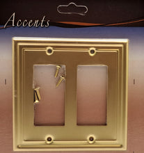 Load image into Gallery viewer, Satin Brass Wallplate Style, Double Rocker, Generous Size, 4.9in(12.44cm) x 4.8in(12.19cm) x 0.2in(0.50cm) Deep_2-190RRSB
