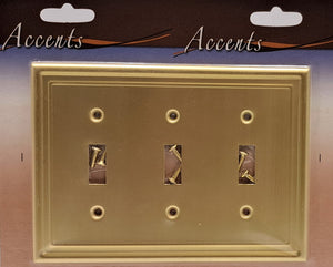 Satin Brass Wall plate Traditional Style, Triple Toggle, Generous Size, 6.7 (17.02cm) x 4.9 (12.44cm) x 1/4 (0.64cm) Deep_2-263TTTSB