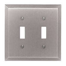 Load image into Gallery viewer, Aztec Style Satin Nickel Duplex Wall Plate compliments most home décor Contemporary design Satin Nickel finish Matching screws included Includes matching screws
