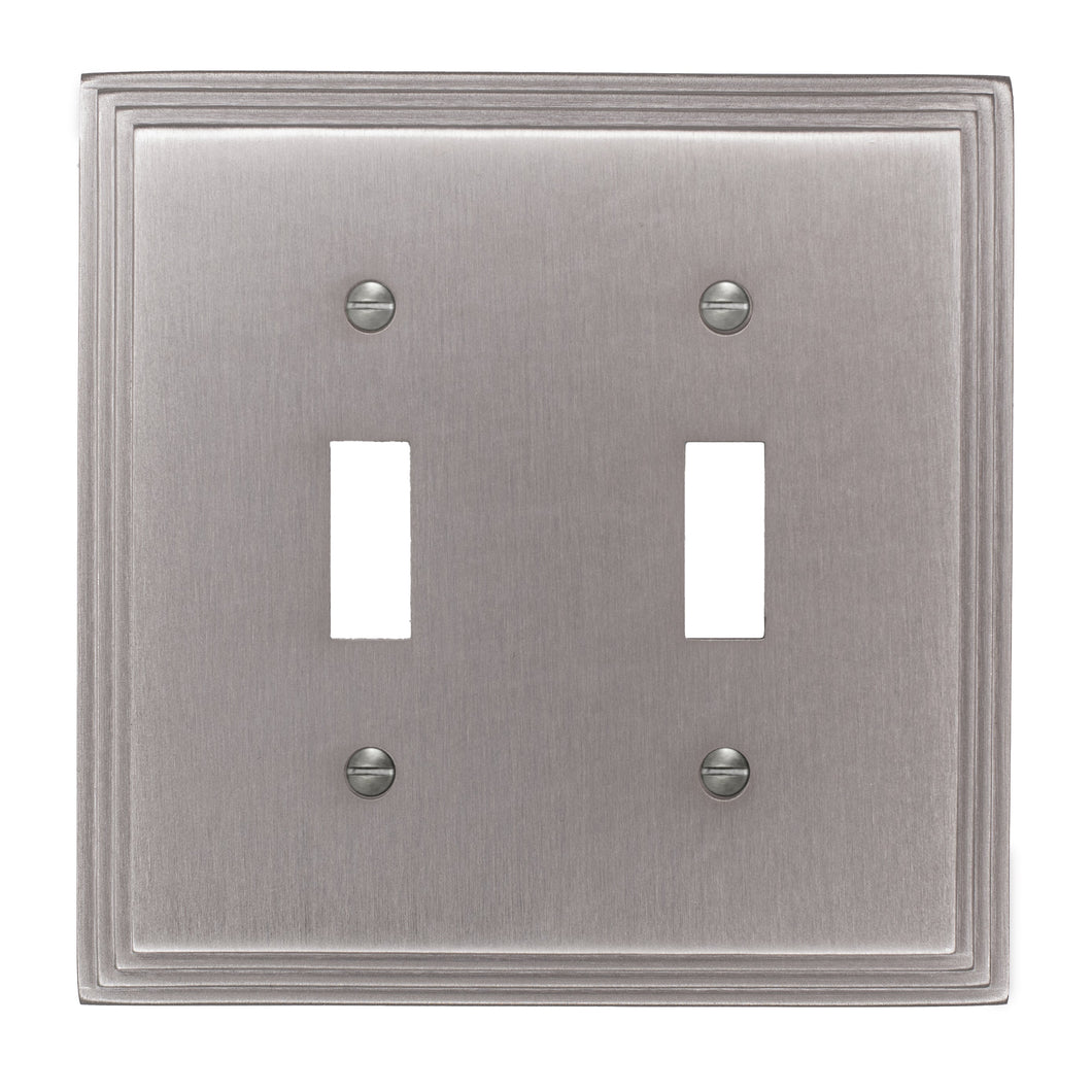 Aztec Style Satin Nickel Duplex Wall Plate compliments most home décor Contemporary design Satin Nickel finish Matching screws included Includes matching screws