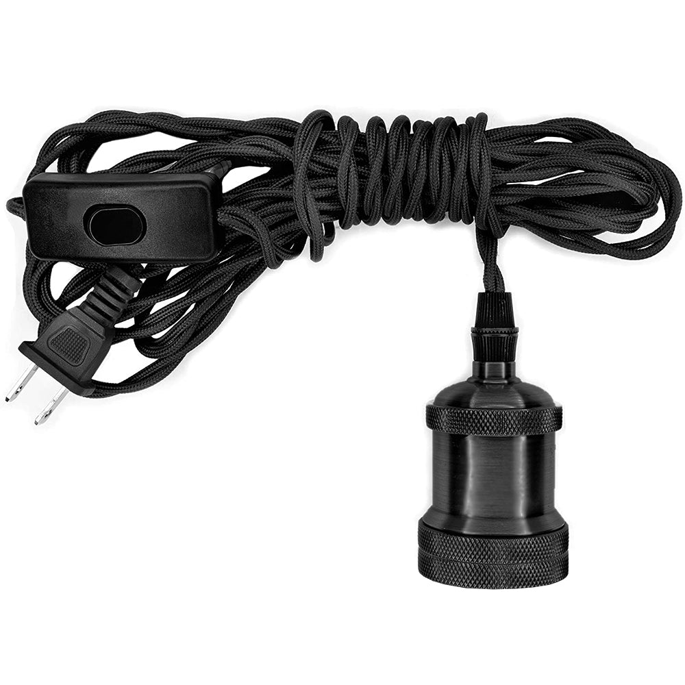 Pendant Light Cord Kit with 15'(4.57m) Flexible Twisted Fabric Cord and Matte Black Socket-LA218