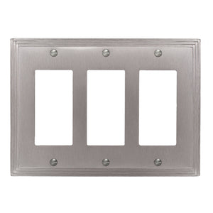 Aztec Style Satin Nickel Duplex Wall Plate compliments most home décor Contemporary design Satin Nickel finish Matching screws included Includes matching screws