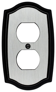 Decorative Metal Brushed Steel on Black Colonial 1Duplex Wallplate