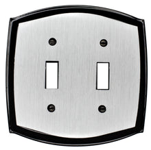 Load image into Gallery viewer, Decorative Metal Brushed Steel on Black Colonial 2Toggle Wallplate
