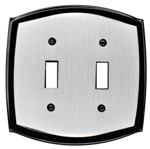 Decorative Metal Brushed Steel on Black Colonial 2Toggle Wallplate