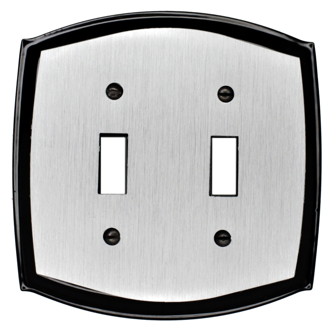 Decorative Metal Brushed Steel on Black Colonial 2Toggle Wallplate