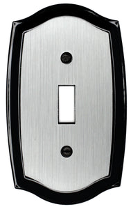 Decorative Metal Brushed Steel on Black Colonial Wallplate 2-171 Toggle