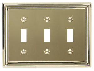 Decorative Contoured Metal "Estate" Bright Brass Wall plate 3Toggle 2-200