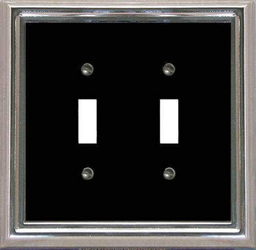 Decorative Metal Estate Chrome w/Black Centre Double Toggle Wall-plate