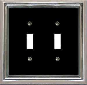 Decorative Metal Estate Chrome w/Black Centre Double Toggle Wall-plate