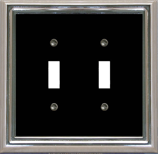 Decorative Metal Estate Chrome w/Black Centre Double Toggle Wall-plate