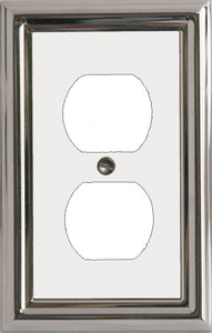 Decorative Metal Estate Chrome w/White Centre Single Duplex Wall Plate