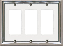 Load image into Gallery viewer, Decorative Metal Estate Chrome w/White Centre Triple ToggleWall Plate
