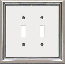 Load image into Gallery viewer, Decorative Metal Estate Chrome w/White Centre Double Toggle Wall Plate
