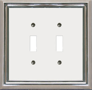 Decorative Metal Estate Chrome w/White Centre Double Toggle Wall Plate