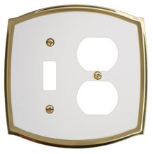 Load image into Gallery viewer, Decorative Metal White on Brass Toggle Duplex Wallplate
