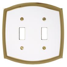 Load image into Gallery viewer, Decorative Metal White on Brass 2Toggle Wallplate
