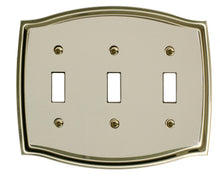 Load image into Gallery viewer, Decorative Metal Ivory on Brass 3Toggle Wallplates
