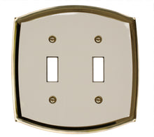 Load image into Gallery viewer, Decorative Metal Ivory on Brass 2Toggle Wallplates
