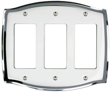 Load image into Gallery viewer, Decorative Metal Wallplate, White on Chrome 3Rocker
