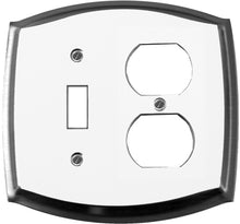 Load image into Gallery viewer, Decorative Metal Wallplate, White on Chrome Toggle&amp;Duplex
