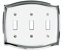 Load image into Gallery viewer, Decorative Metal Wallplate, White on Chrome 3Toggle 
