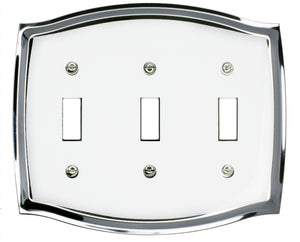 Decorative Metal Wallplate, White on Chrome 3Toggle 