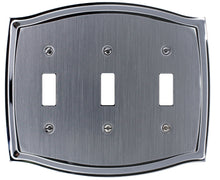 Load image into Gallery viewer, Decorative Metal Etched Steel on Chrome Triple Toggle Wall Plate
