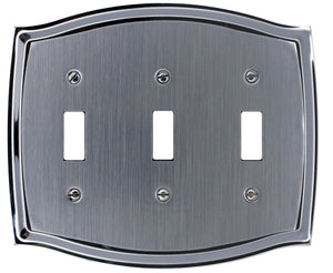 Decorative Metal Etched Steel on Chrome 3Toggle Wallplate