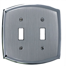 Load image into Gallery viewer, Decorative Metal Etched Steel on Chrome Double Toggle Wall Plate
