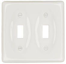 Load image into Gallery viewer, Kiln fired glossy white ceramic porcelain wall plate will accent your bath, spa, or kitchen, or any room where you desire a clean, expensive look that is easy to clean and stays sparkling white forever. A timeless and versatile accent that will prove its durability, high quality and beauty for years to come. Screws Included. Be careful not to over-tighten screws to avoid cracking the plate. Do not use automatic screwdrivers. Electrical Cover Plate size: 2 3/4&quot; x 4 1/2&quot;, 6.98cm x 11.43cm
