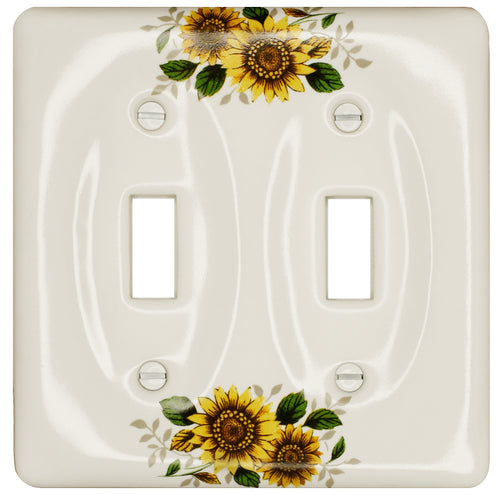 Kiln fired gloss white ceramic porcelain wall plate. One of a Kind fresh country Sunflower floral pattern on a square cover plate for bathroom, spa, or kitchen. high quality and durability. Stays white and gleaming for years to come. Single Toggle cover plate configuration. Screws Included. Easy to clean with a damp cloth. Do not over tighten screws to avoid cracking the plate. Do not use automatic screwdrivers.