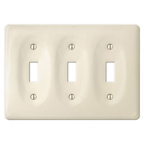 Kiln-fired gloss almond latte porcelain wall plate will accent your bath, spa, or kitchen, or any room where you desire a clean, expensive look that is easy to clean and stays sparkling white forever. Ceramic Porcelain. Triple Toggle configuration. A timeless and versatile accent that will prove its durability, high quality and beauty for years to come. Screws Included. Be careful not to over-tighten screws to avoid cracking the plate. Do not use automatic screwdrivers