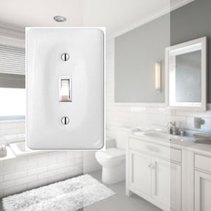 Kiln fired glossy white ceramic porcelain wall plate will accent your bath, spa, or kitchen, or any room where you desire a clean, expensive look that is easy to clean and stays sparkling white forever. A timeless and versatile accent that will prove its durability, high quality and beauty for years to come. Screws Included. Be careful not to over-tighten screws to avoid cracking the plate. Do not use automatic screwdrivers. Electrical Cover Plate size: 2 3/4" x 4 1/2", 6.98cm x 11.43cm.