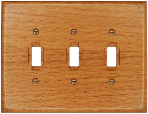 Solid Oak Wood, Switch plate, Wall plate, Cover, 3Toggle 4-430