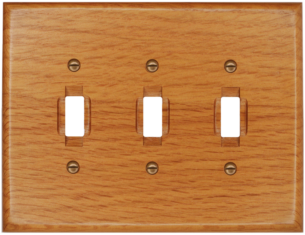 Solid Oak Wood, Switch plate, Wall plate, Cover, 3Toggle 4-430