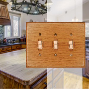 Solid Oak Wood, Switch plate, Wall plate, Cover, Triple Toggle 4-430