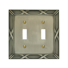 Load image into Gallery viewer, Decorative Bamboo Metal Crossed Pewter Double Toggle Wallplate
