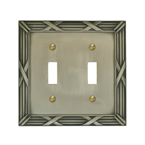 Decorative Bamboo Metal Crossed Pewter Double Toggle Wallplate