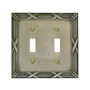 Decorative Bamboo Metal Crossed Pewter Double Toggle Wallplate