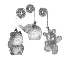 Load image into Gallery viewer, Decorative Acrylic Ceiling Fan Pull Chains for Kids Room, Nursery, bedrooms. Cat, Elephant and Bear 3 Pack with Beaded Chain - FA130
